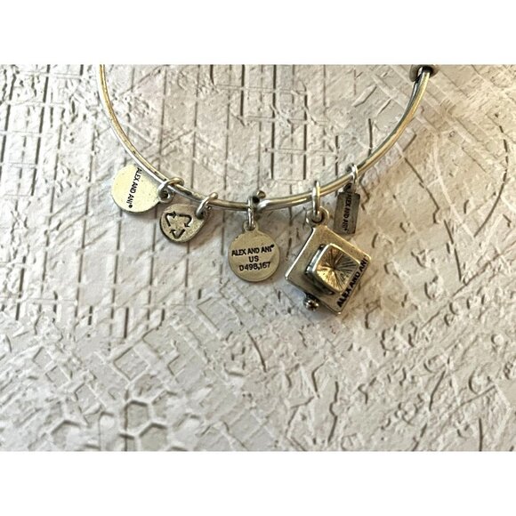 Alex and Ani Silver Graduation Cap Charm Bangle Bracelet - Picture 4 of 11